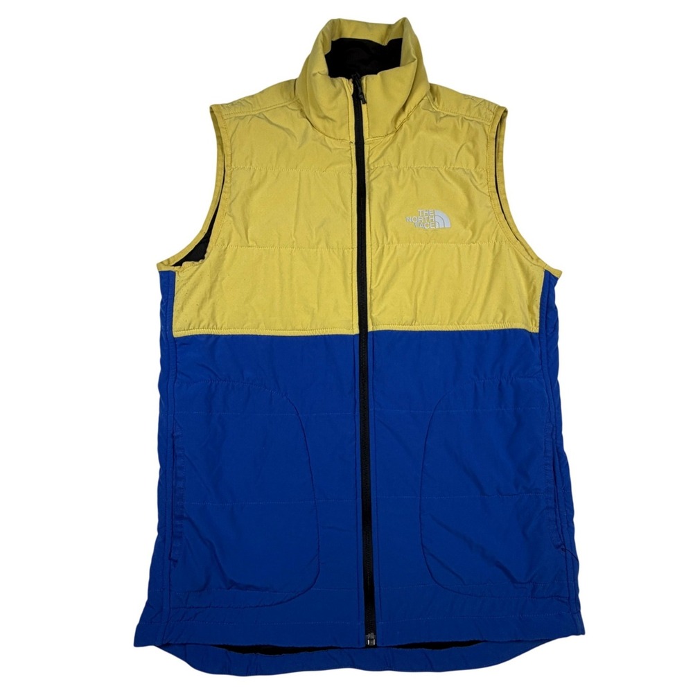 Retro The North‎ Face Mens Puffer Vest Yellow Blue Colorblock Full Zip Small S/P